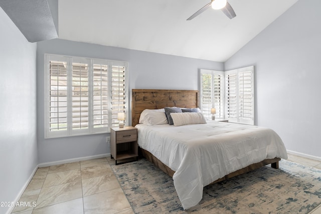 5755 W Harrison St, Chandler, AZ 85226 - bedroom featuring multiple windows, lofted ceiling, baseboards, and ceiling fan