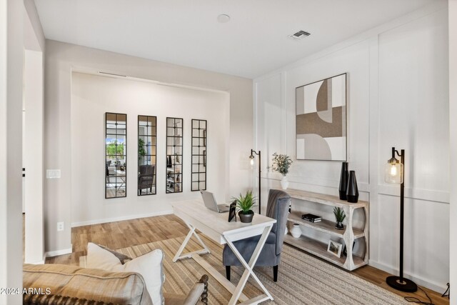 living room with hardwood / wood-style floors