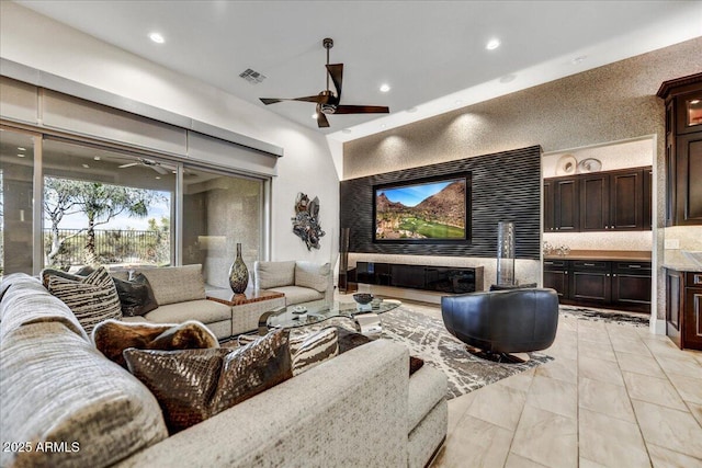 home theater featuring ceiling fan