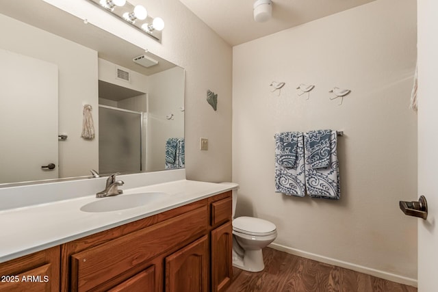 2105 S Zinnia Ave Unit 468, Mesa, AZ 85209 - bathroom with wood finished floors, vanity, and a shower stall
