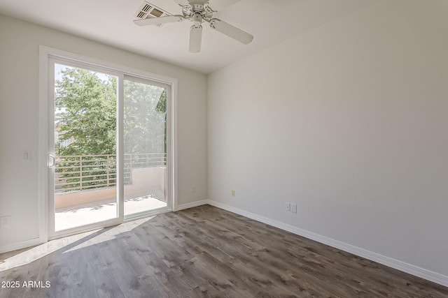 11752 N 135th Pl, Scottsdale, AZ 85259 - unfurnished room featuring ceiling fan, visible vents, baseboards, and dark wood-style flooring
