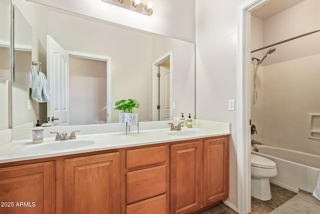 full bathroom featuring tile patterned flooring, vanity, toilet, and shower / bathing tub combination