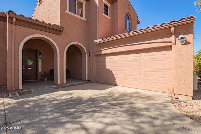 exterior space with a garage