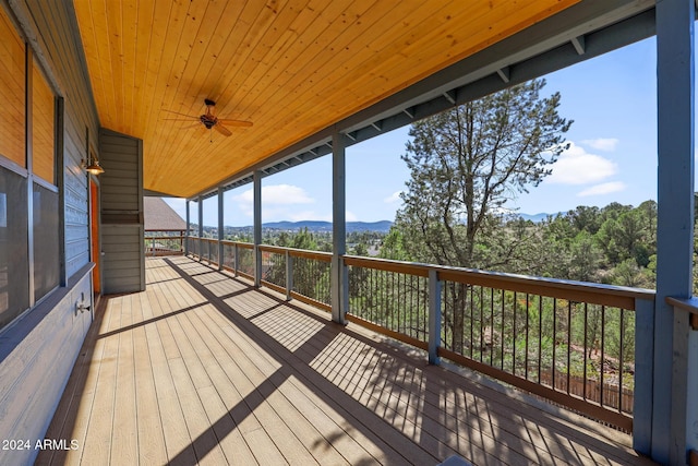 wooden deck with ceiling fan