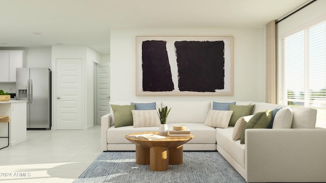 living room with light tile patterned floors