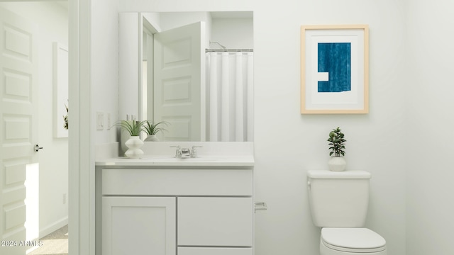 bathroom with vanity, a shower with curtain, and toilet