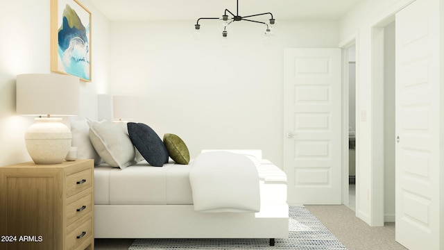 bedroom featuring light colored carpet