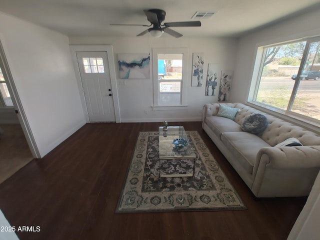 309 W Az Highway 177, Winkelman, AZ 85192 - living room with wood finished floors, ceiling fan, and plenty of natural light