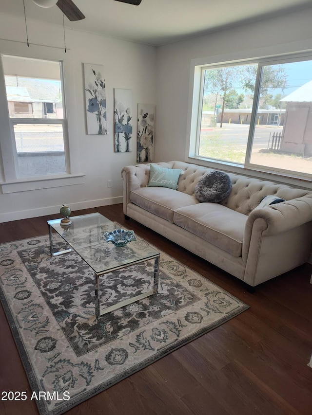 309 W Az Highway 177, Winkelman, AZ 85192 - living room with wood finished floors, baseboards, and ceiling fan