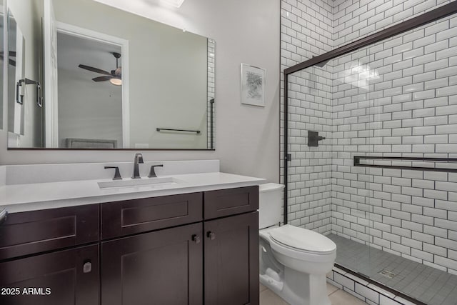 14571 W Wethersfield Rd, Surprise, AZ 85379 - full bathroom featuring a shower stall, toilet, a ceiling fan, and vanity