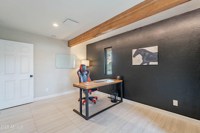 office area with beam ceiling