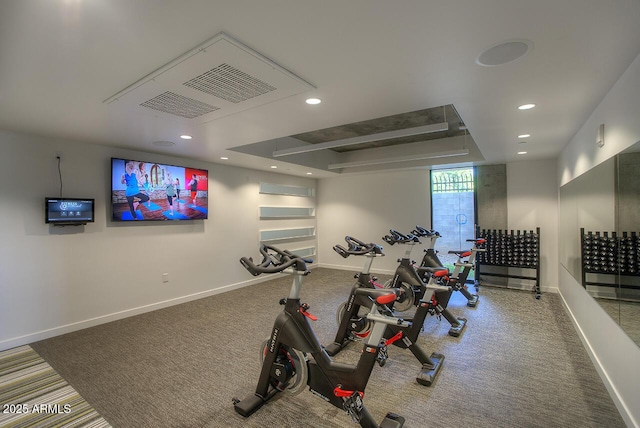 workout area featuring carpet