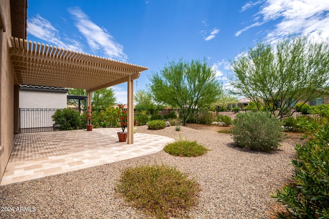 view of yard featuring a pergola and a patio