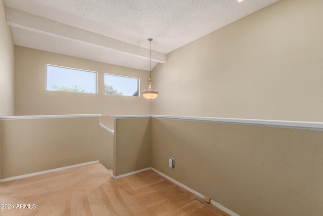 interior space with carpet floors and a textured ceiling