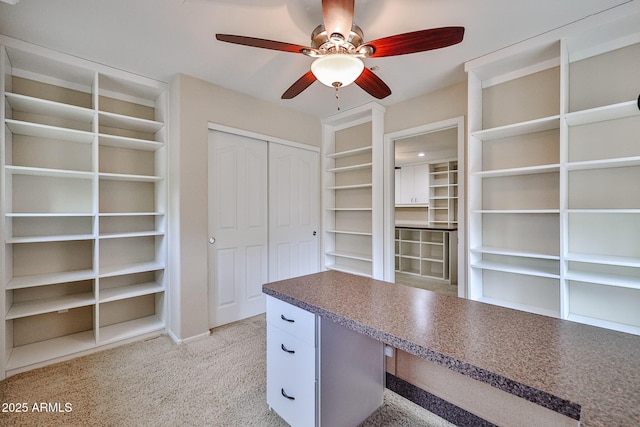 walk in closet featuring light carpet