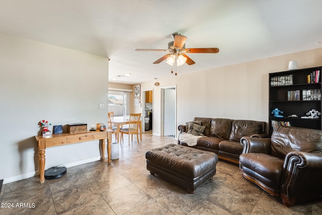 living room with ceiling fan