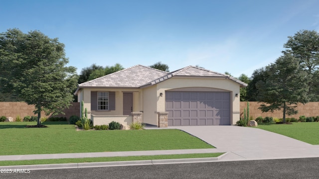 view of front facade featuring a garage and a front yard