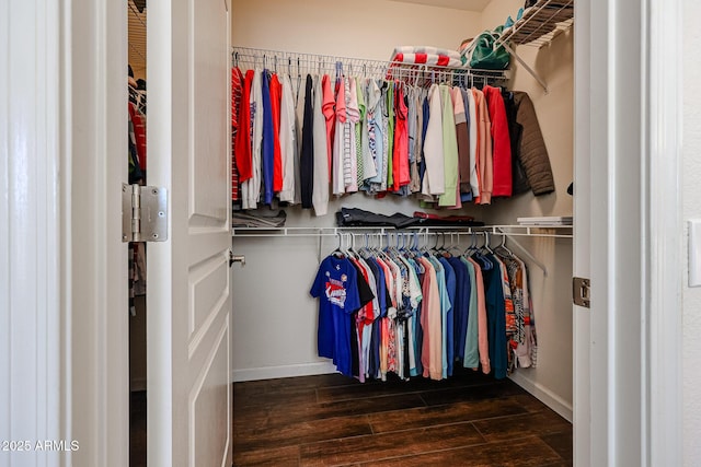 walk in closet featuring dark hardwood / wood-style floors