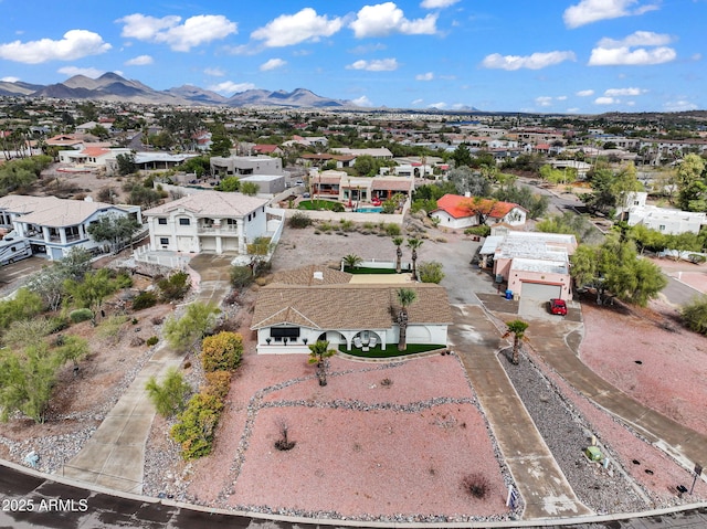 aerial view featuring a residential view and a mountain view