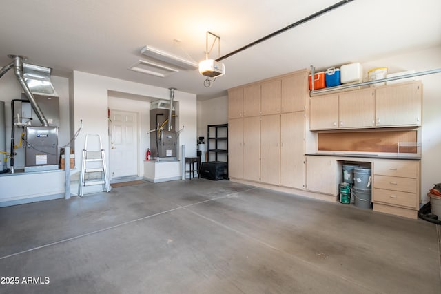 garage with heating unit and a garage door opener