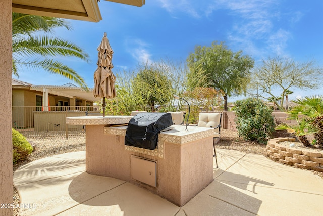 view of patio / terrace with area for grilling, fence, and grilling area