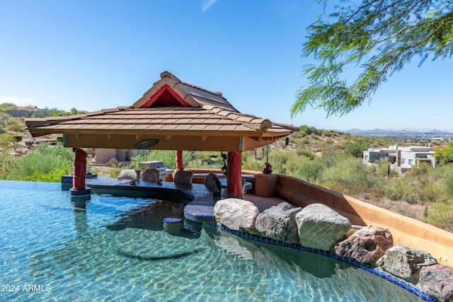 15972 N 115th Way, Scottsdale, AZ 85255 - swimming pool featuring a gazebo and a mountain view