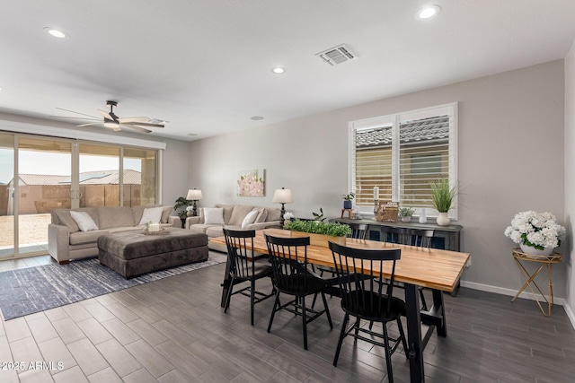 dining room with ceiling fan