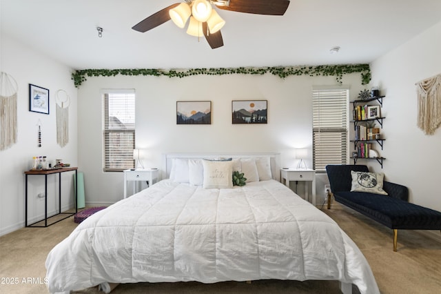 bedroom featuring ceiling fan and carpet flooring