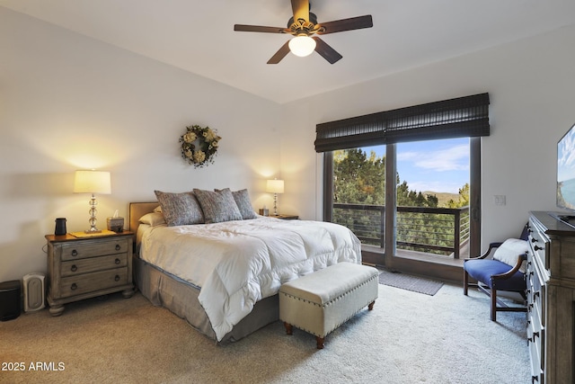 4562 N Dream Catcher Way, Pine, AZ 85544 - carpeted bedroom with access to outside and ceiling fan
