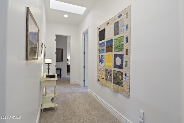 4562 N Dream Catcher Way, Pine, AZ 85544 - hallway with a skylight, carpet, baseboards, and recessed lighting