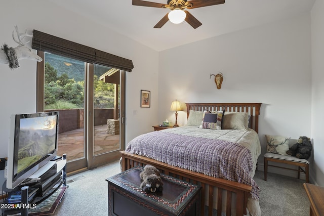4562 N Dream Catcher Way, Pine, AZ 85544 - carpeted bedroom featuring access to outside and ceiling fan