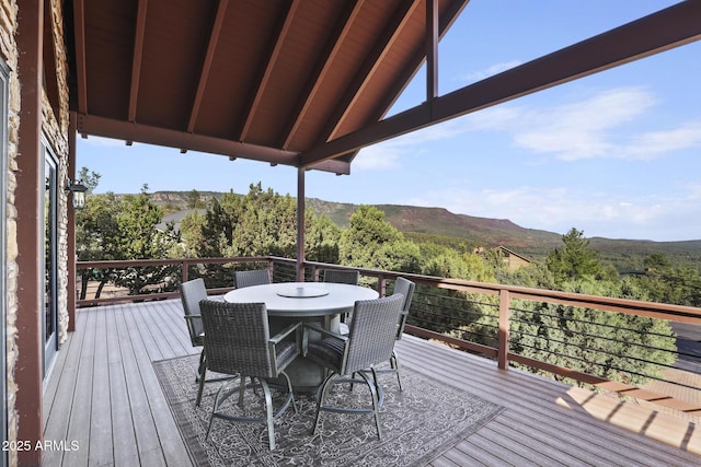 4562 N Dream Catcher Way, Pine, AZ 85544 - wooden deck with a mountain view and outdoor dining area