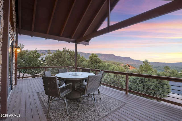 4562 N Dream Catcher Way, Pine, AZ 85544 - wooden terrace featuring a mountain view and outdoor dining space