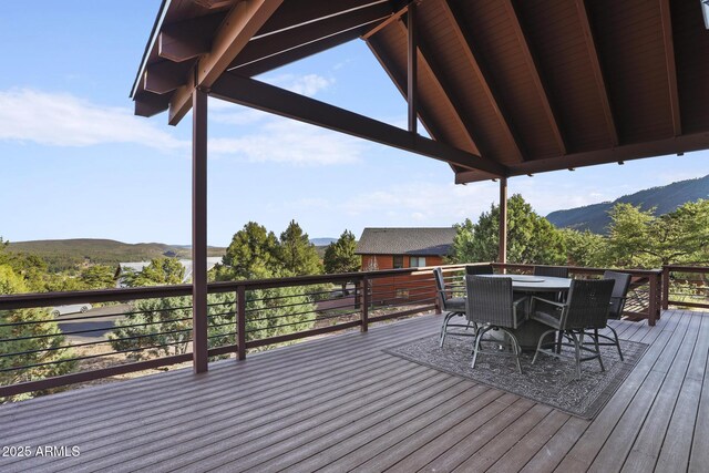4562 N Dream Catcher Way, Pine, AZ 85544 - deck with outdoor dining space and a mountain view