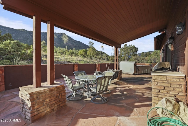 4562 N Dream Catcher Way, Pine, AZ 85544 - view of patio with outdoor dining space, a mountain view, and a grill