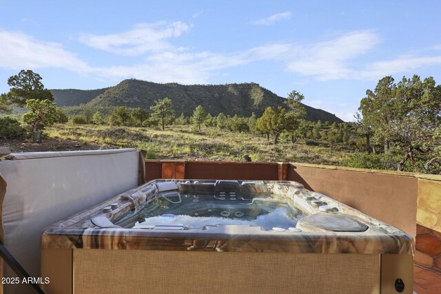4562 N Dream Catcher Way, Pine, AZ 85544 - view of patio featuring a mountain view and a hot tub