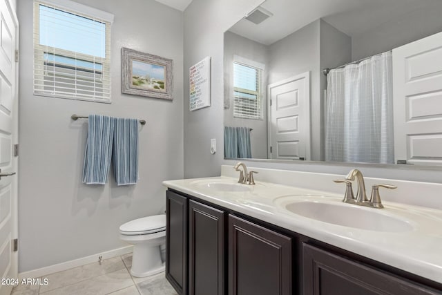 bathroom with visible vents, a sink, toilet, and tile patterned floors