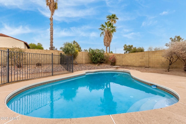 view of swimming pool featuring a fenced in pool and a fenced backyard