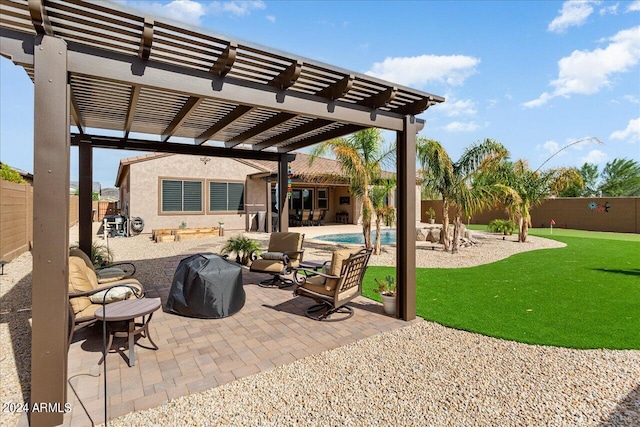 view of patio / terrace with a fenced in pool and a pergola