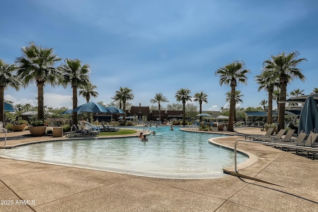 pool with a patio area