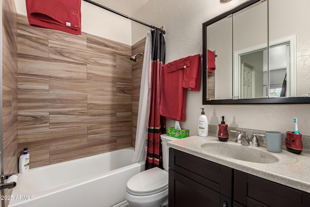 full bathroom with vanity, toilet, and shower / bath combo