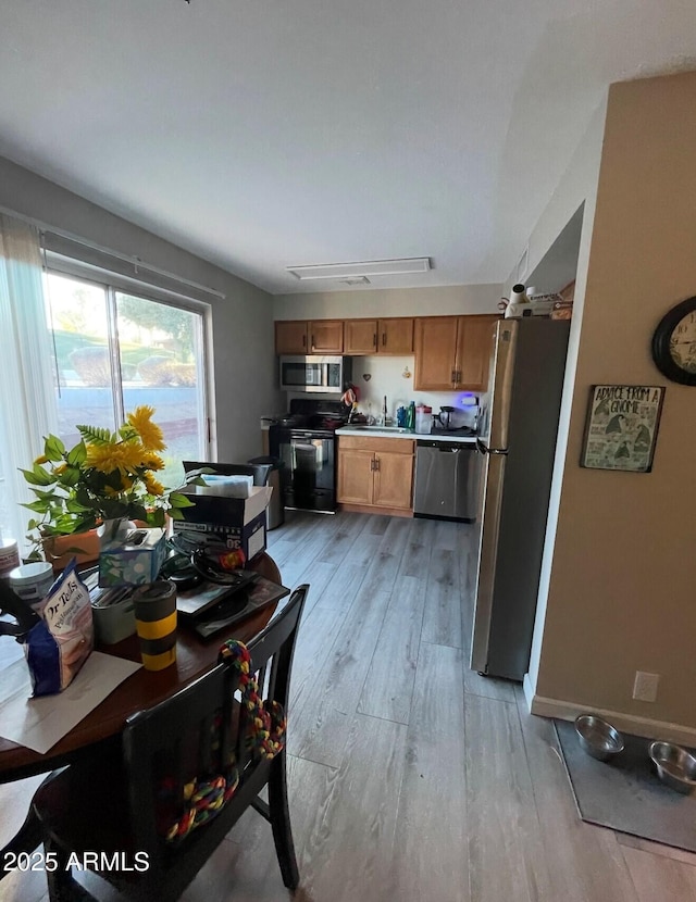 kitchen featuring light hardwood / wood-style floors, sink, and stainless steel appliances