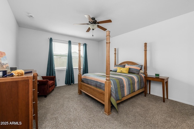 carpeted bedroom featuring a ceiling fan