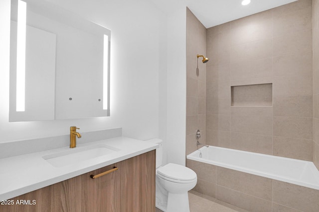 19355 N 73rd Way Unit 4002, Scottsdale, AZ 85255 - bathroom with recessed lighting, vanity, tiled shower / bath, tile patterned floors, and toilet