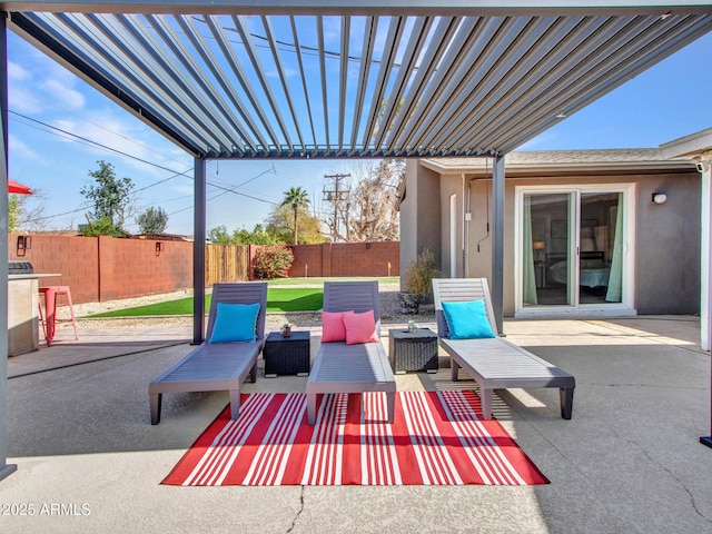 view of patio with a fenced backyard and an outdoor hangout area