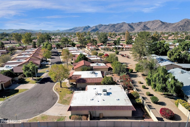 drone / aerial view featuring a mountain view