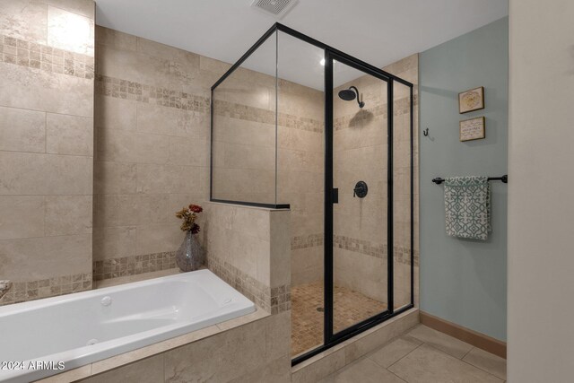 15019 N Mayflower Dr, Fountain Hills, AZ 85268 - full bath with a garden tub, a stall shower, tile patterned flooring, and baseboards