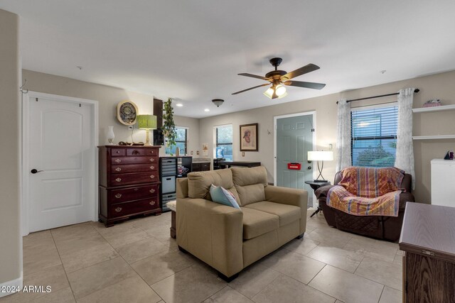 15019 N Mayflower Dr, Fountain Hills, AZ 85268 - living room featuring ceiling fan and light tile patterned flooring