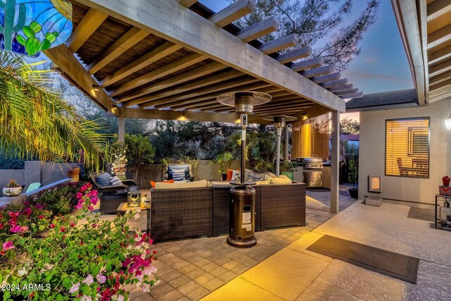 15019 N Mayflower Dr, Fountain Hills, AZ 85268 - view of patio with outdoor lounge area, a pergola, and an outdoor kitchen