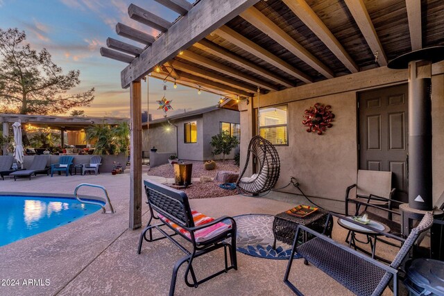 15019 N Mayflower Dr, Fountain Hills, AZ 85268 - patio terrace at dusk with a patio and an outdoor pool